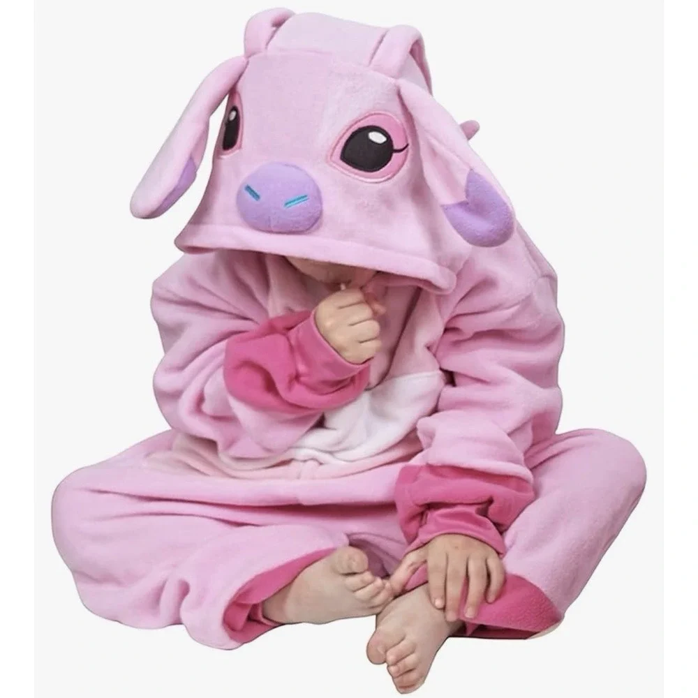 Adult Pink Hooded Fleece Pajamas Cosplay PJ's Costume Fullbody Suit Nwt Small